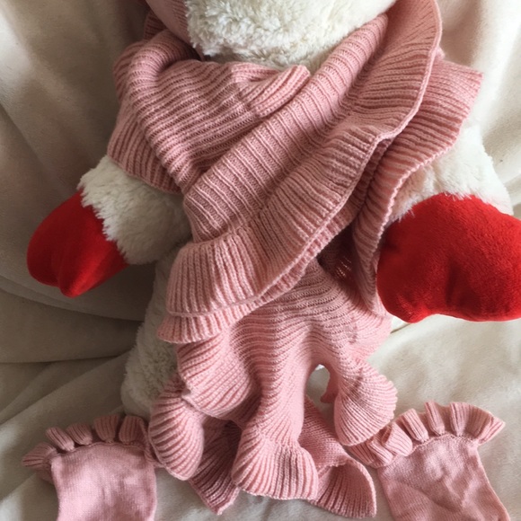 Land's End cherry pink ruffle scarf hat globes - Picture 3 of 8